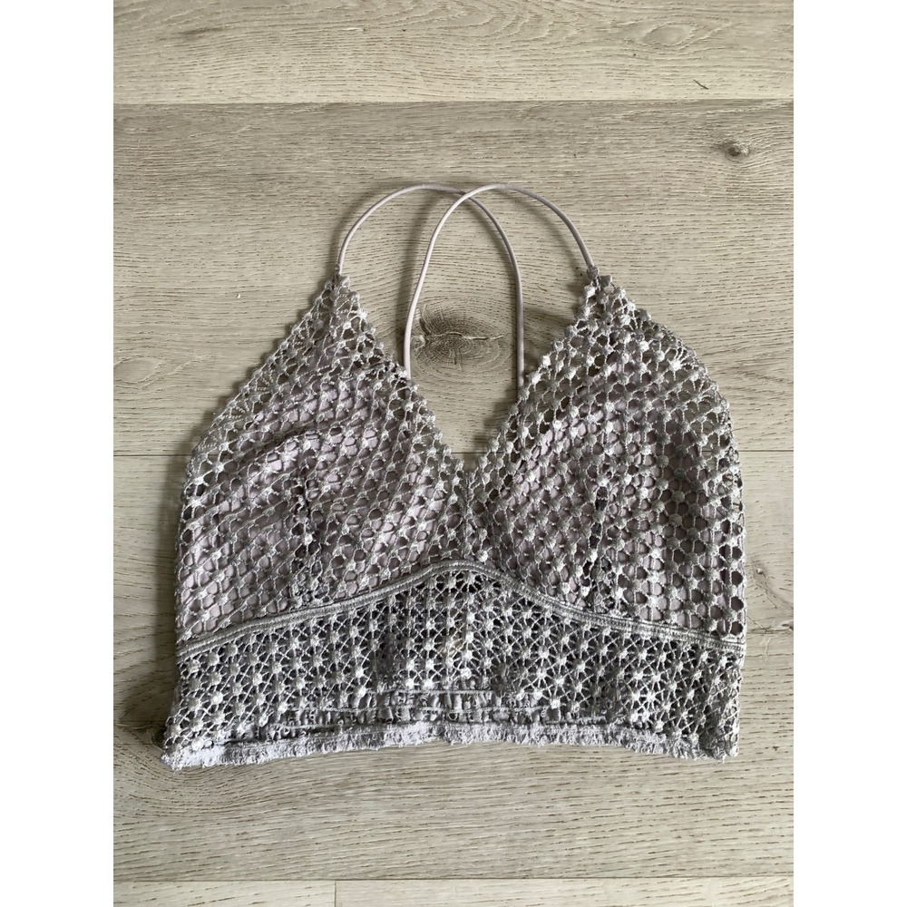 Free People Intimately Adella Bralette Lavender Grey Crochet Lace Boho‎ XS